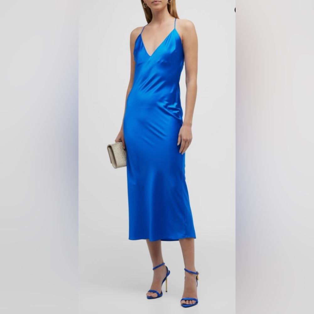 SER.O.YA NWT Rowan Silk Slip on Blue Satin Dress backless with adjustable straps